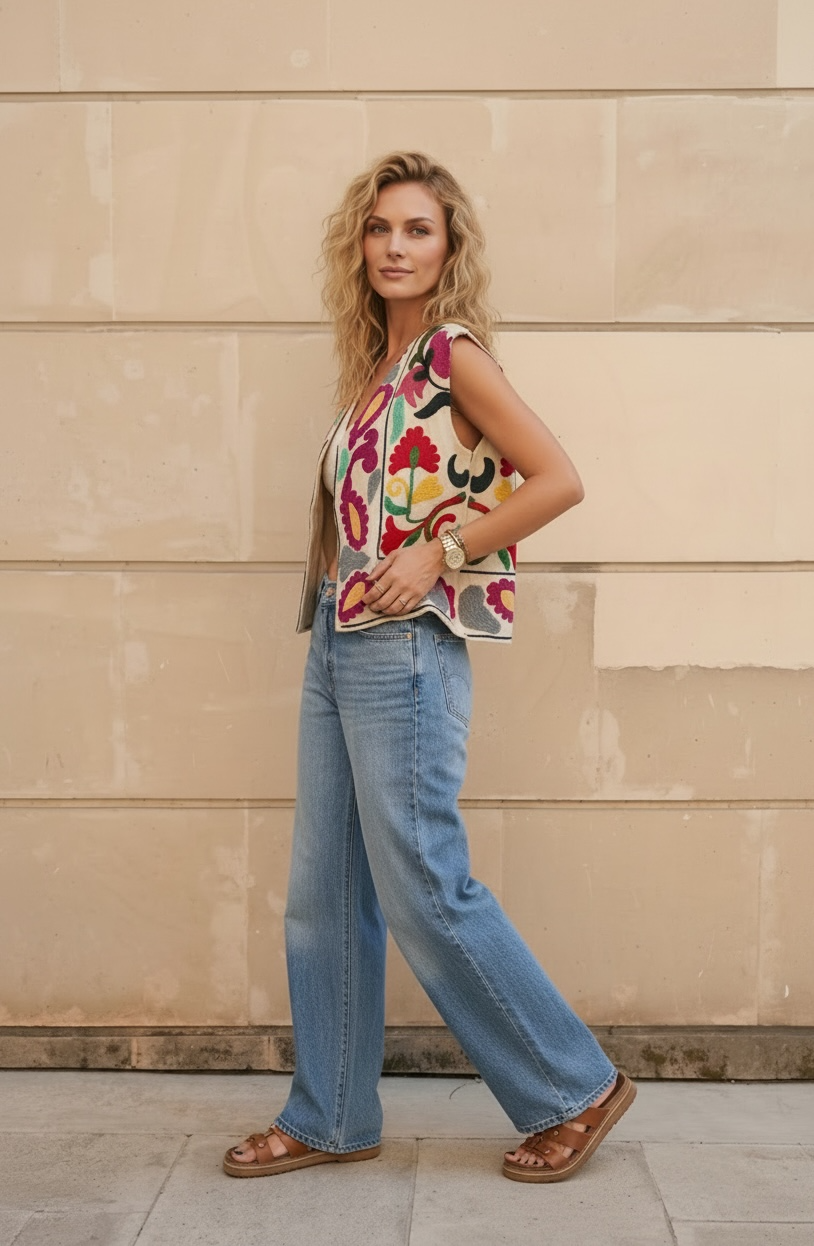 Handmade Multicolour Embroidered Vest