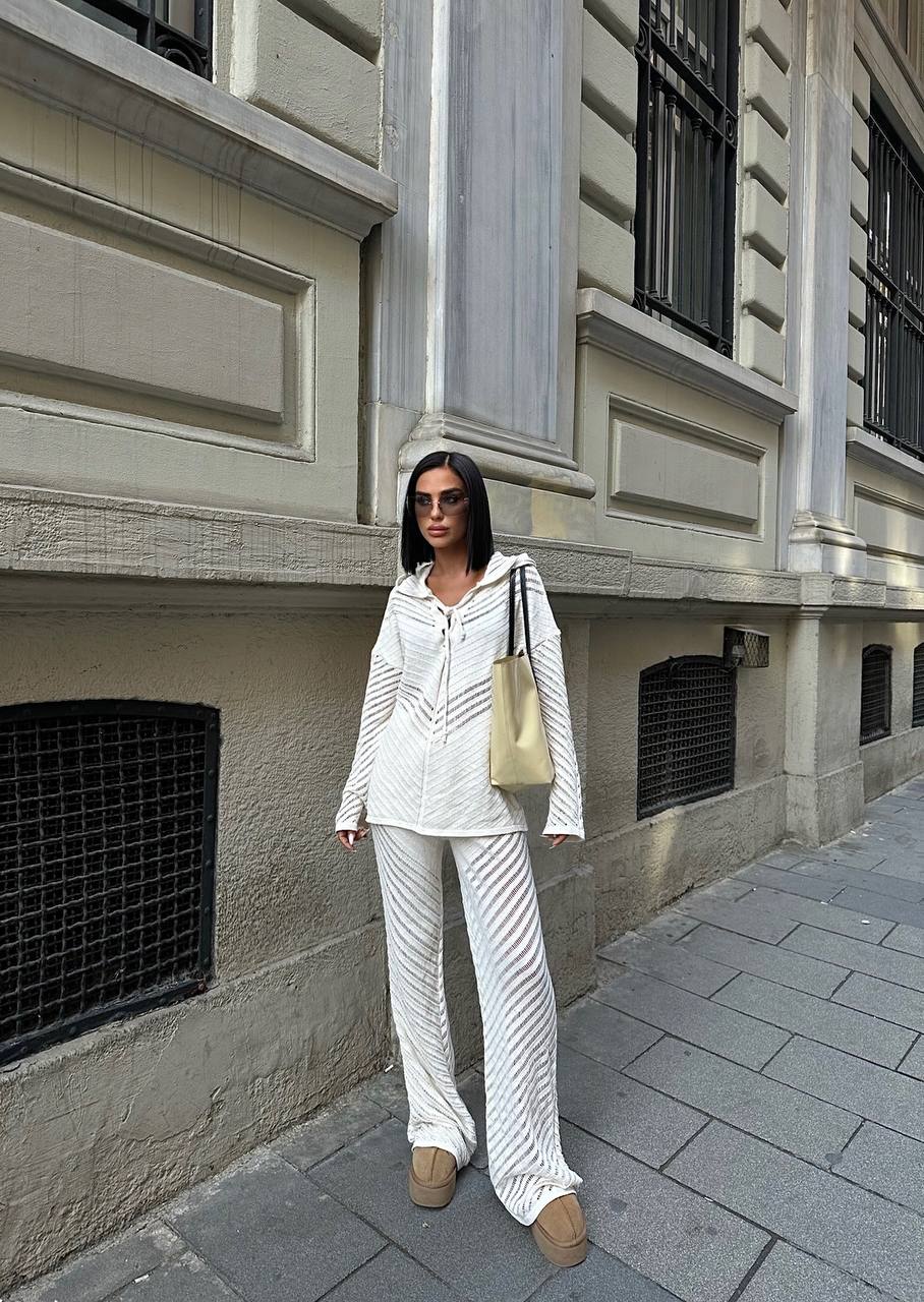 Chevron Knitted Hooded Pants Set