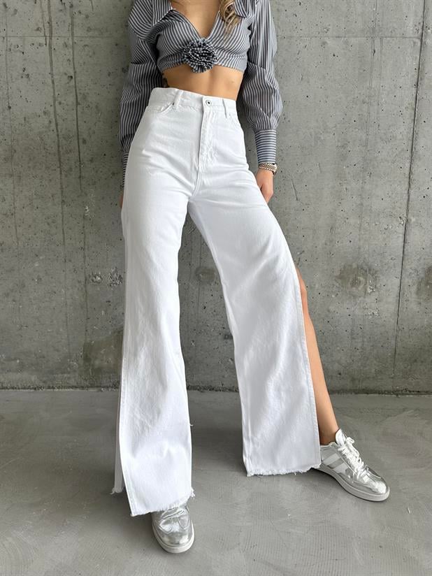 White Slit-Leg Denim Pants
