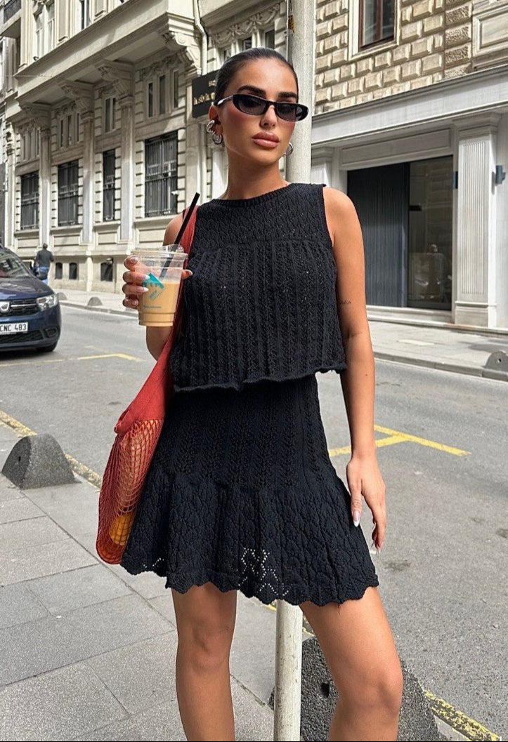 Black Knit Two Piece Set