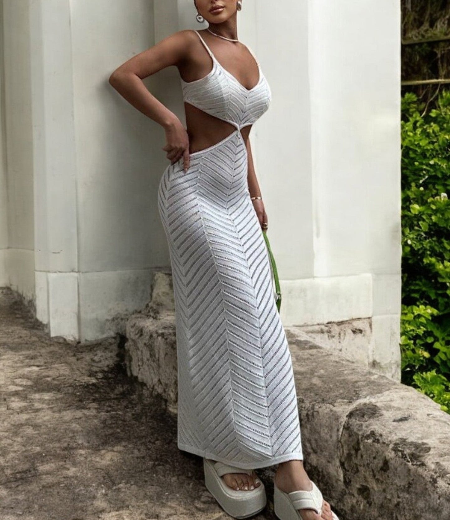 Ivory Chevron Cut-Out Maxi Dress