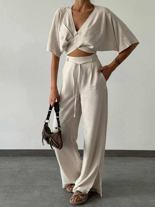 Ivory Draped Crop Set
