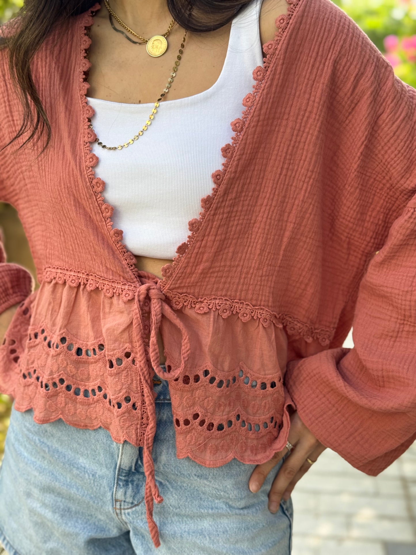 Old Rose Shirt with tie detail