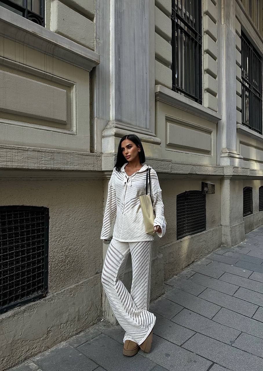 Chevron Knitted Hooded Pants Set