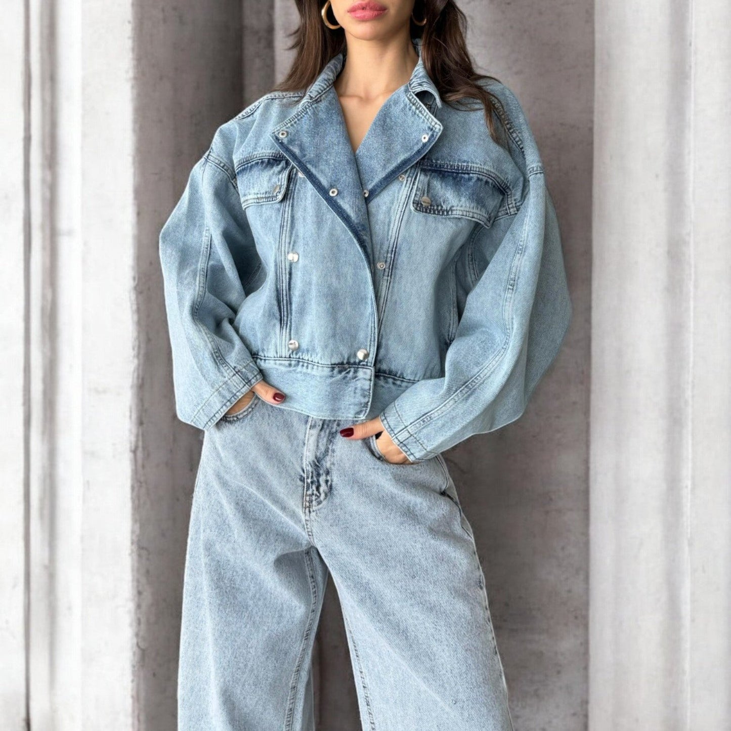 Double Breast Oversized Denim Jacket