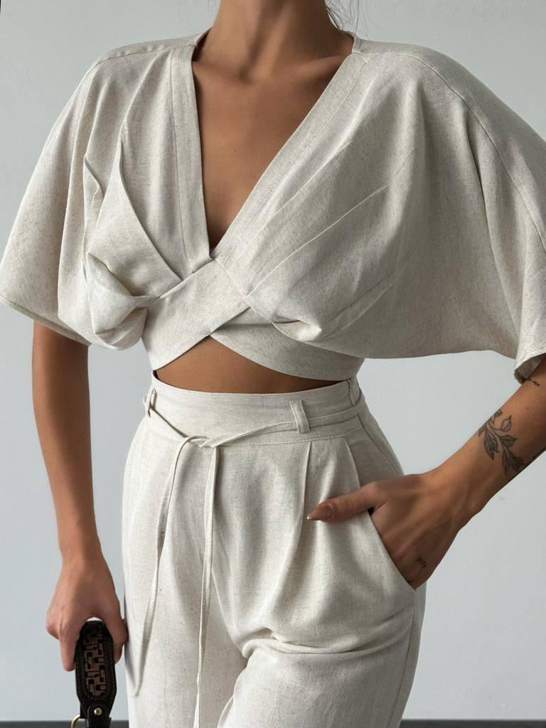 Ivory Draped Crop Set