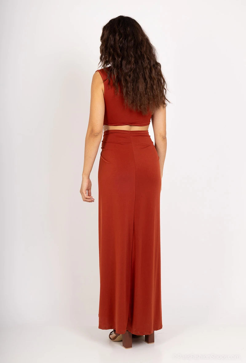 Brick Knot-Front Cutout Maxi Dress
