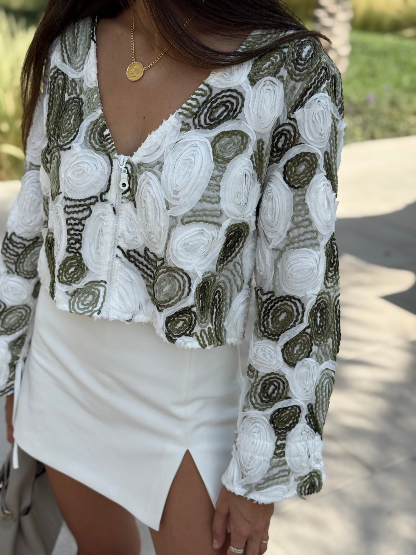 Olive Swirl Embroidered Jacket