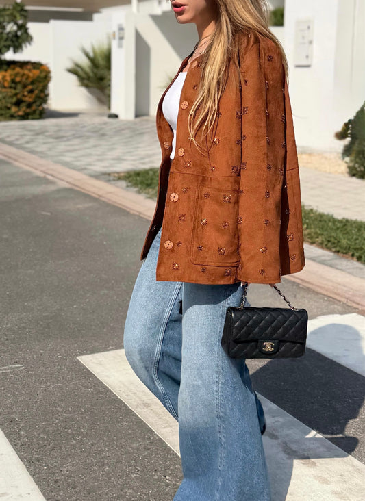 Embellished Suede-effect Jacket