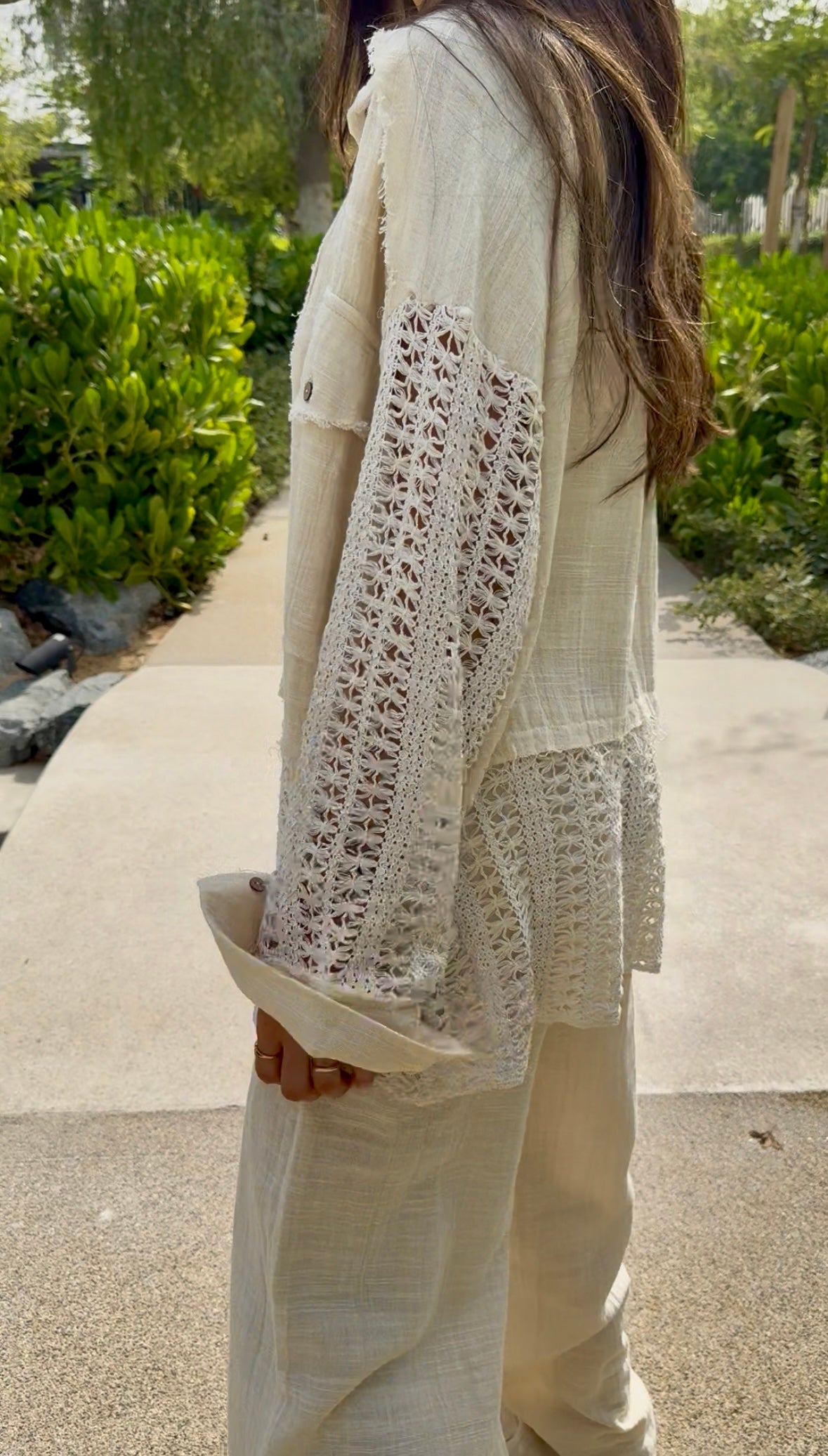 Cream Set with Crochet Detailing