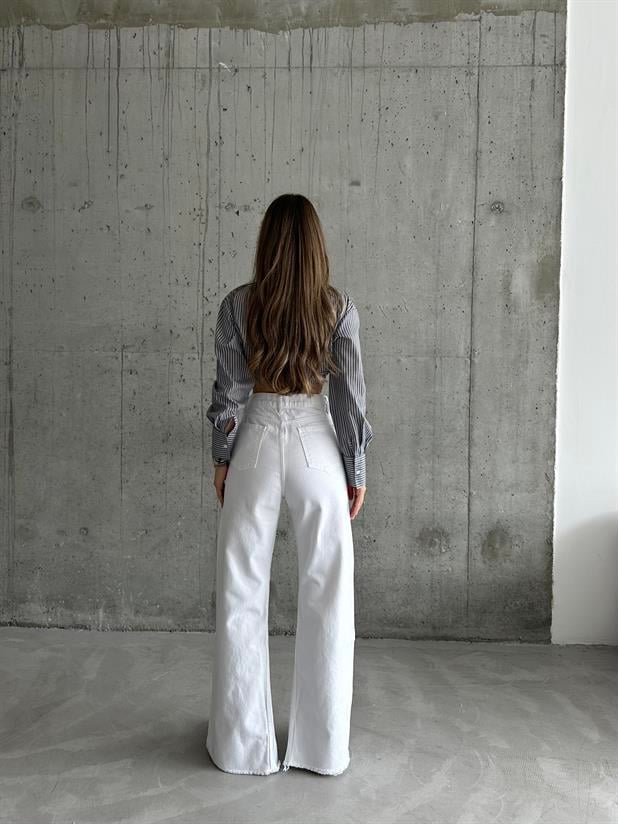 White Slit-Leg Denim Pants