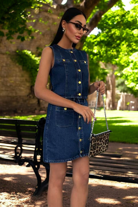 Button-Front Denim Set