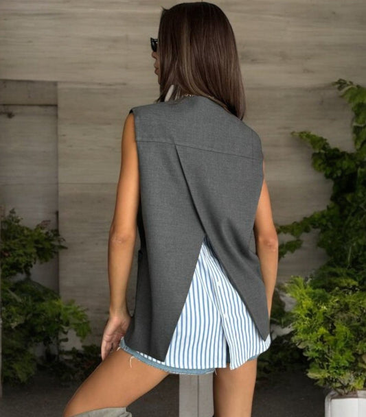 Double Breast Blazer Vest with Back Vent Detail