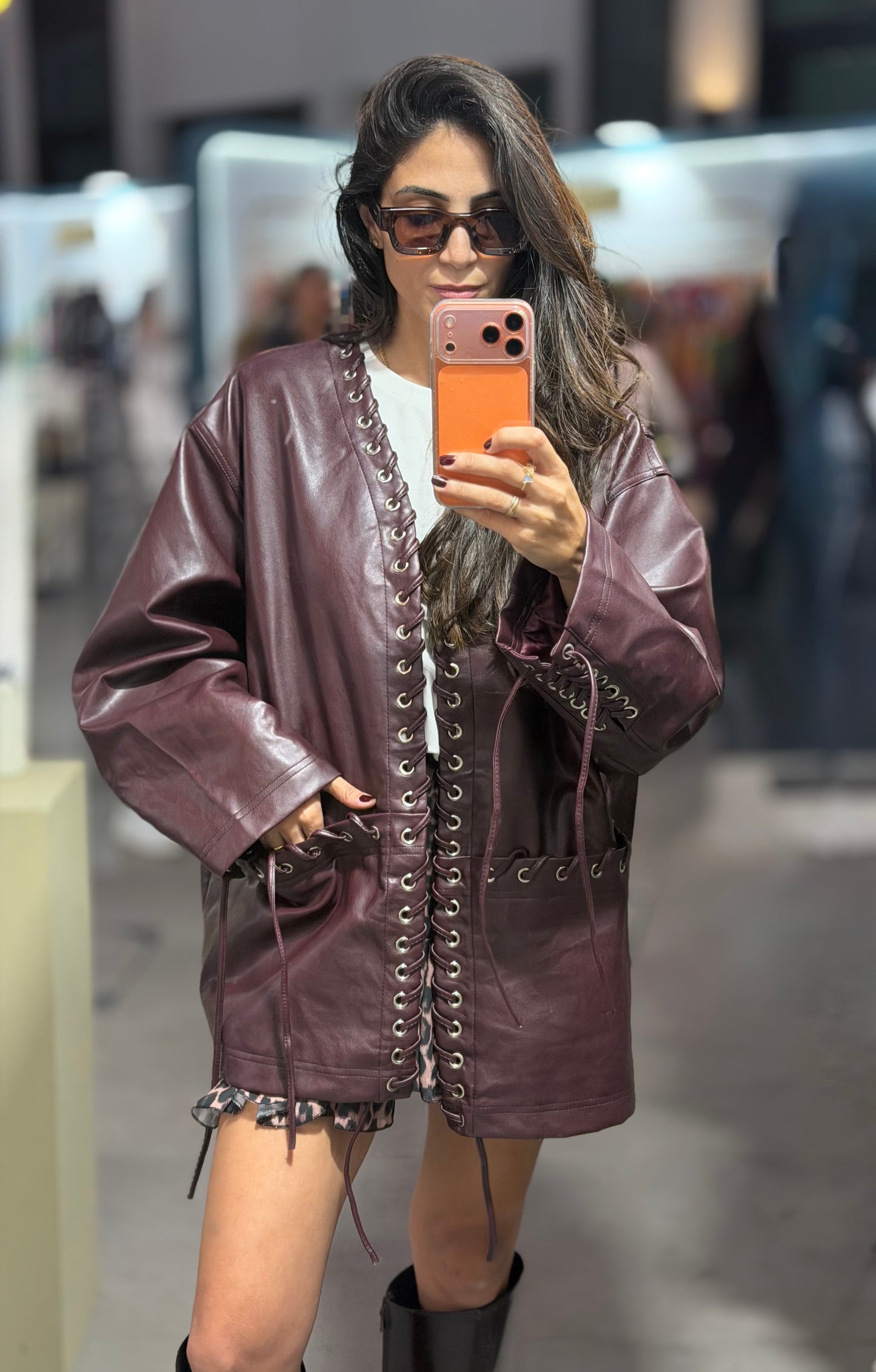 Lace-Up Oversized Leather Jacket