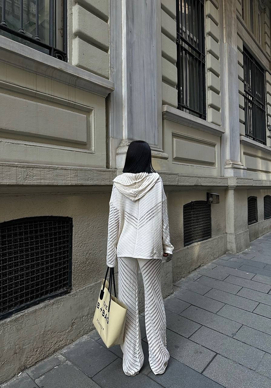 Chevron Knitted Hooded Pants Set