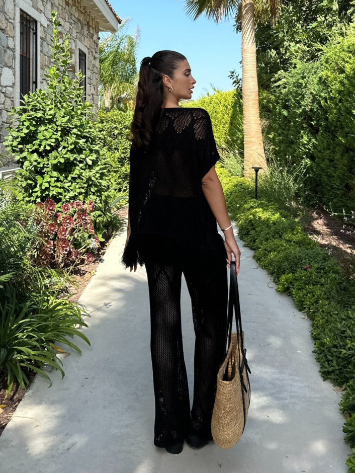 Black Crochet Knit Set