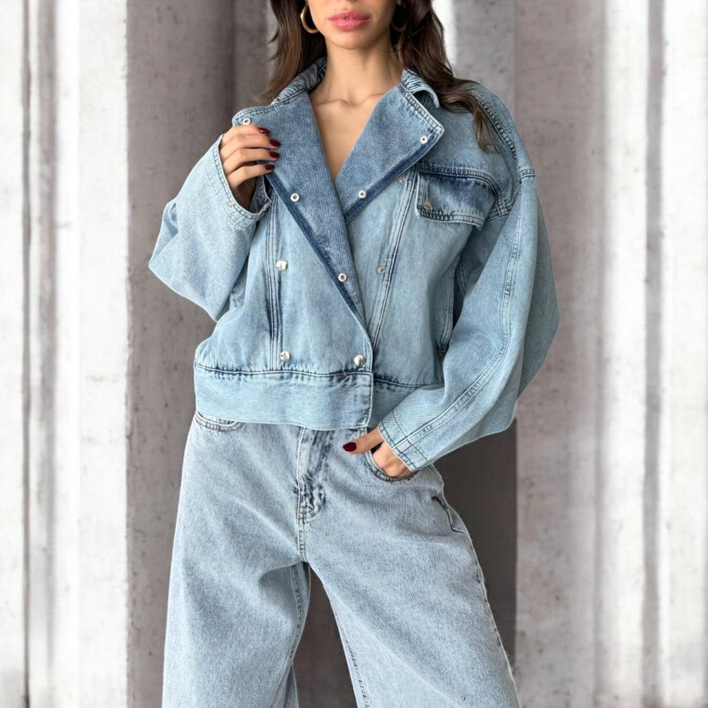 Double Breast Oversized Denim Jacket