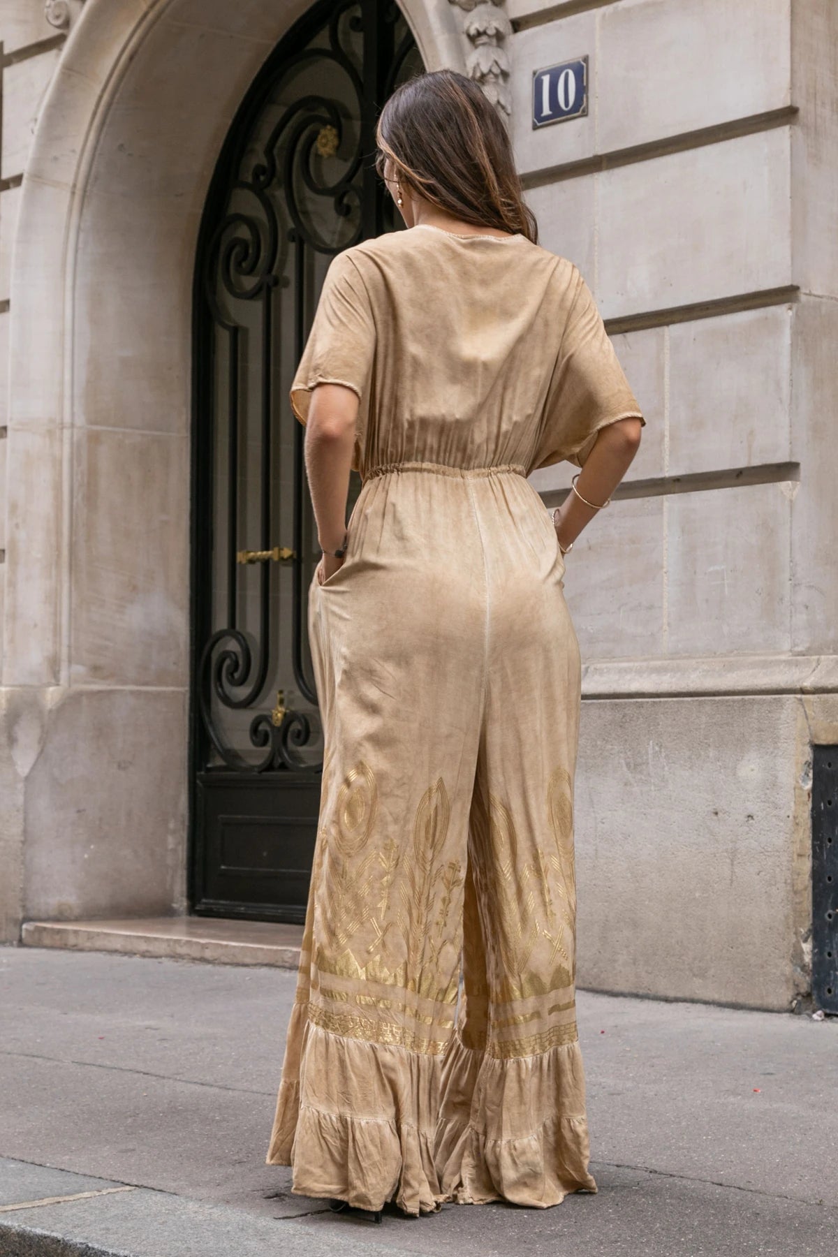 Wide-Leg Jumpsuit with Gold Details