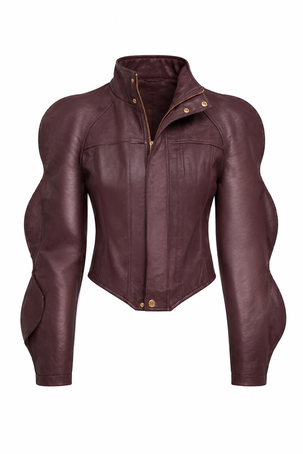 Burgundy Sculpted Wave-Sleeve Jacket
