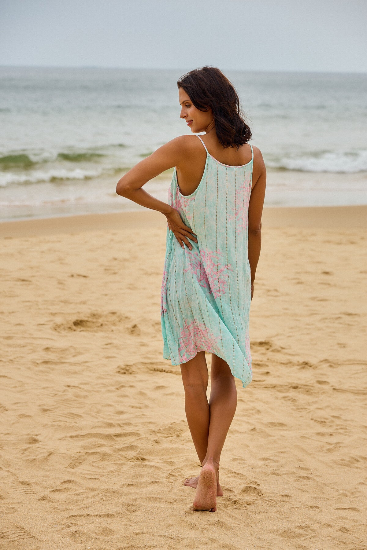Turquoise Coral Print Beach Dress