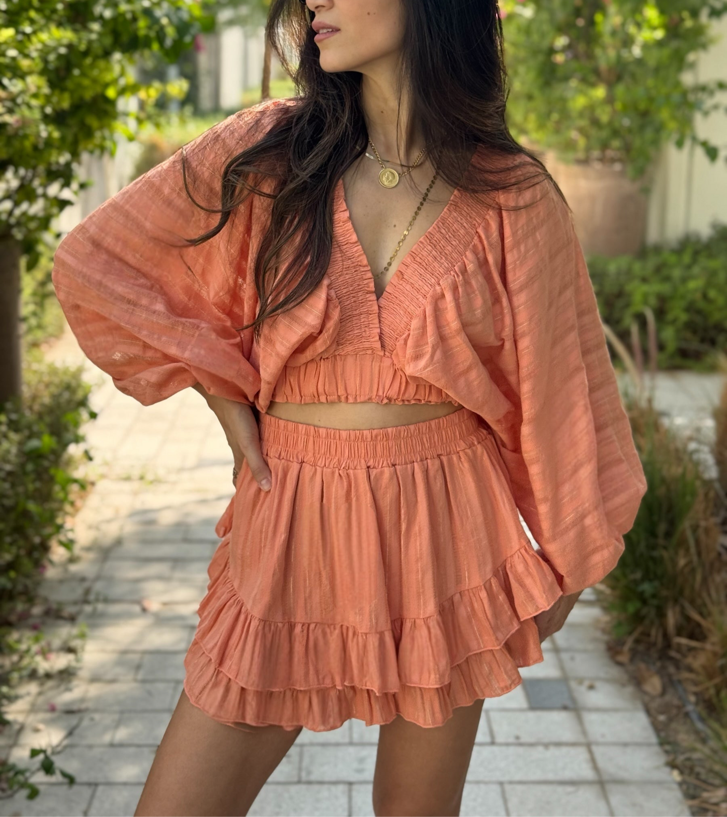Ballon Peach Skirt Co-ord Set