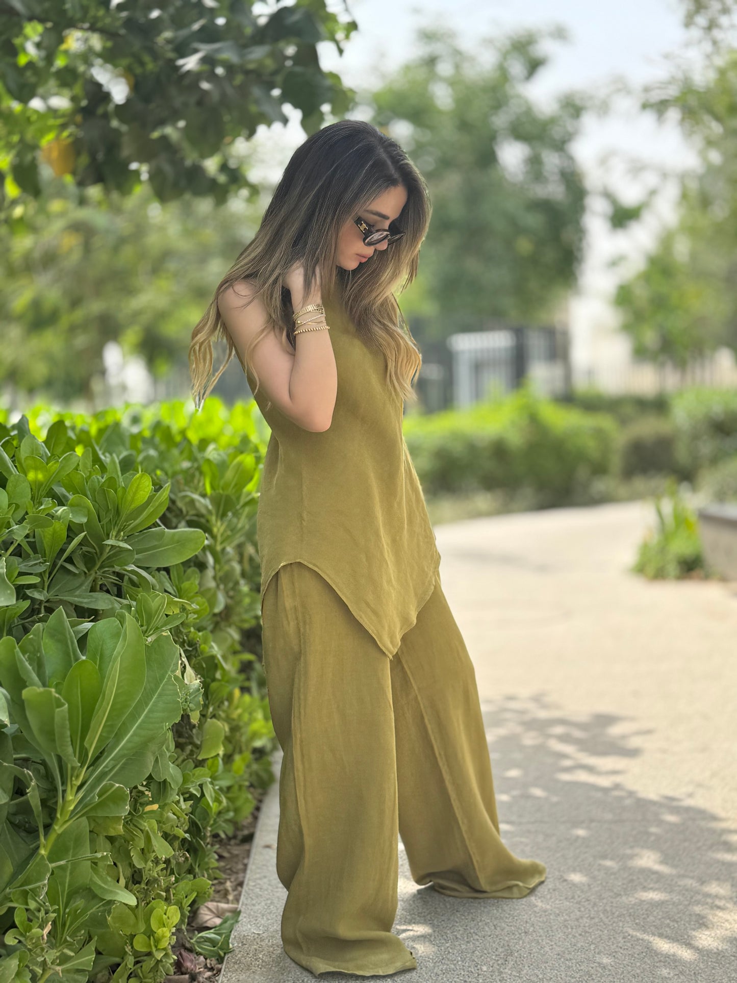 Asymmetric Olive Linen Set