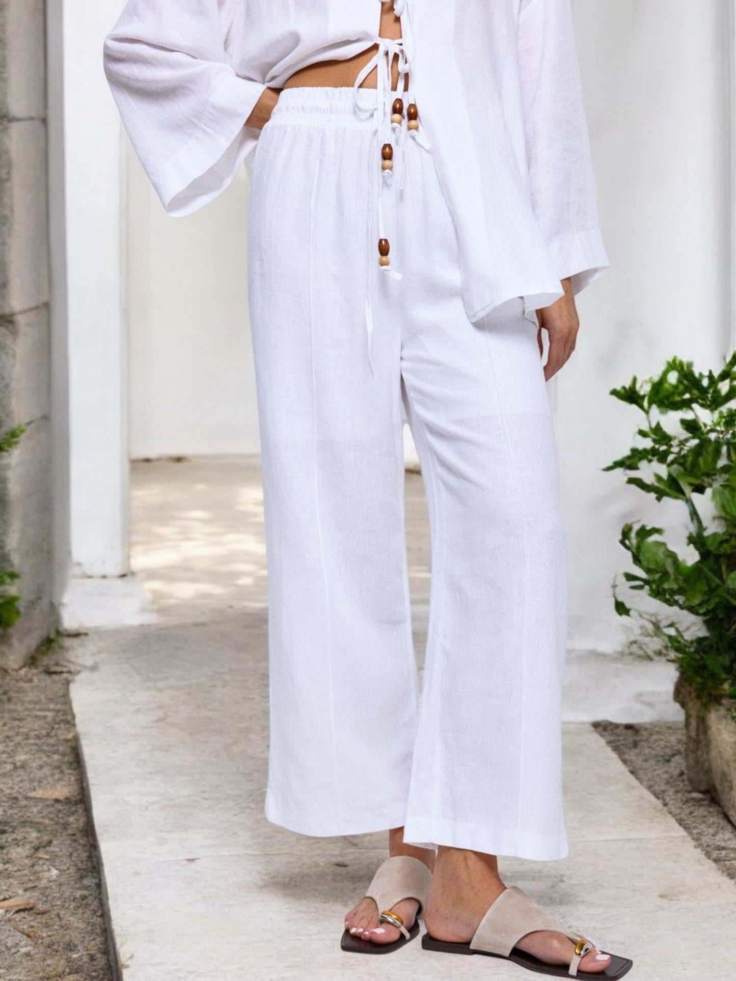 White Beaded Tie-Front Set
