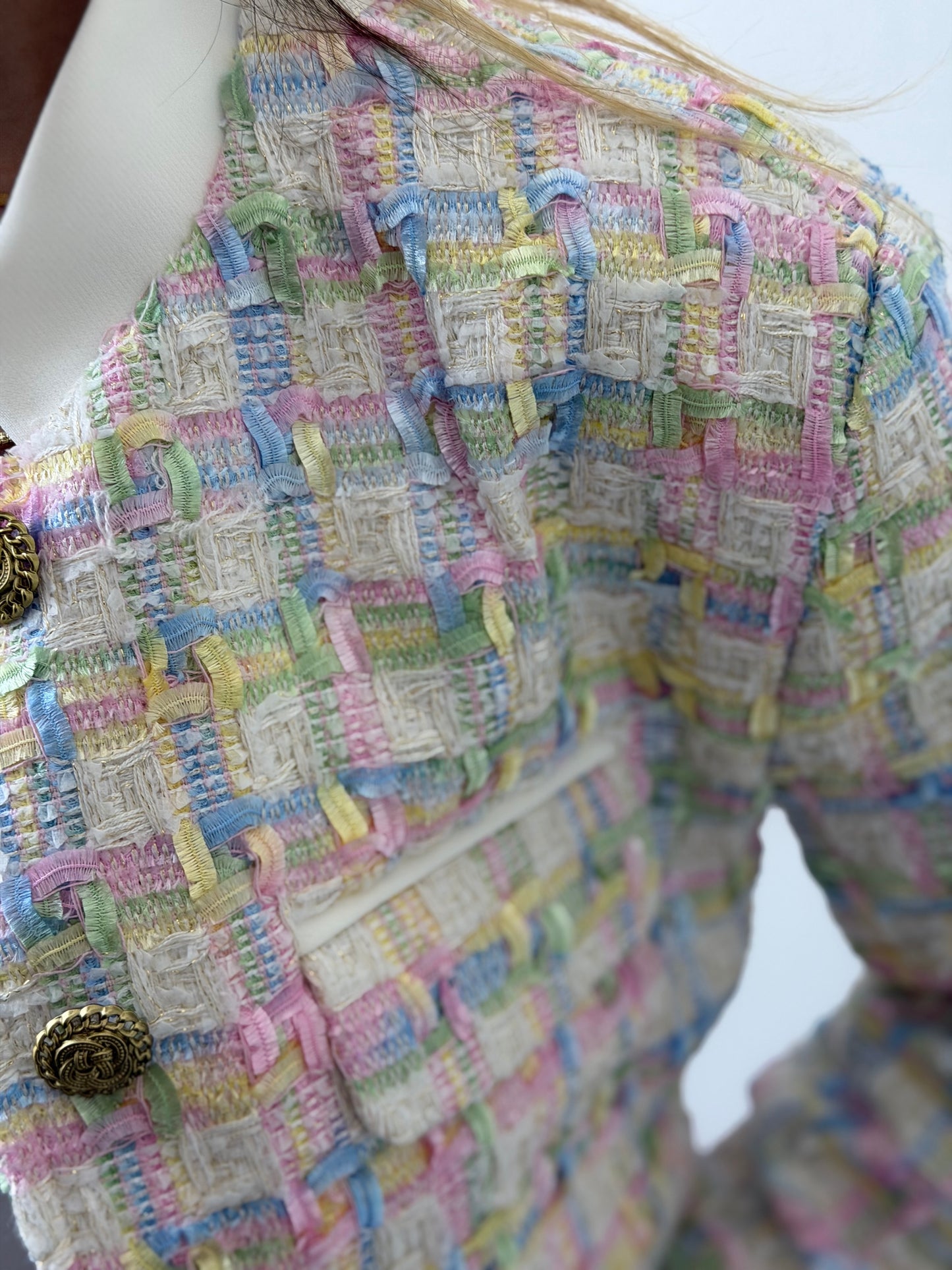 Cropped Pastel Tweed Blazer