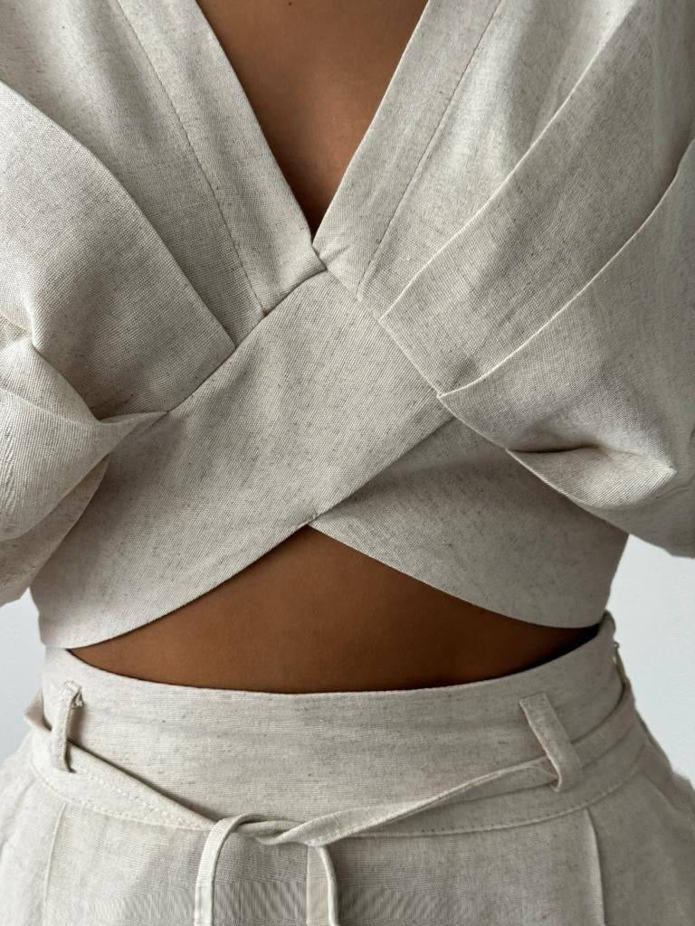 Ivory Draped Crop Set