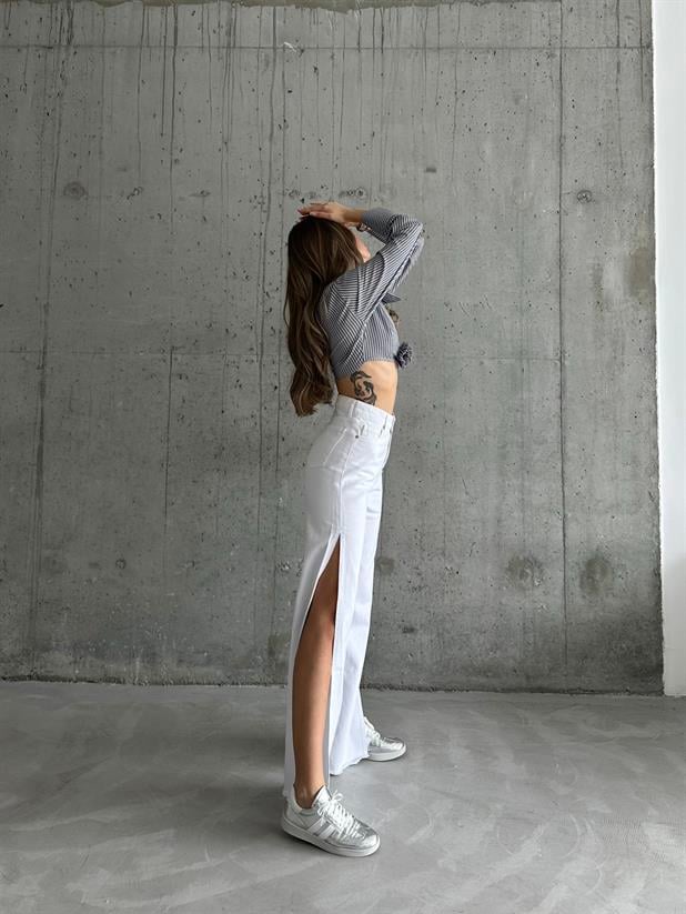 White Slit-Leg Denim Pants