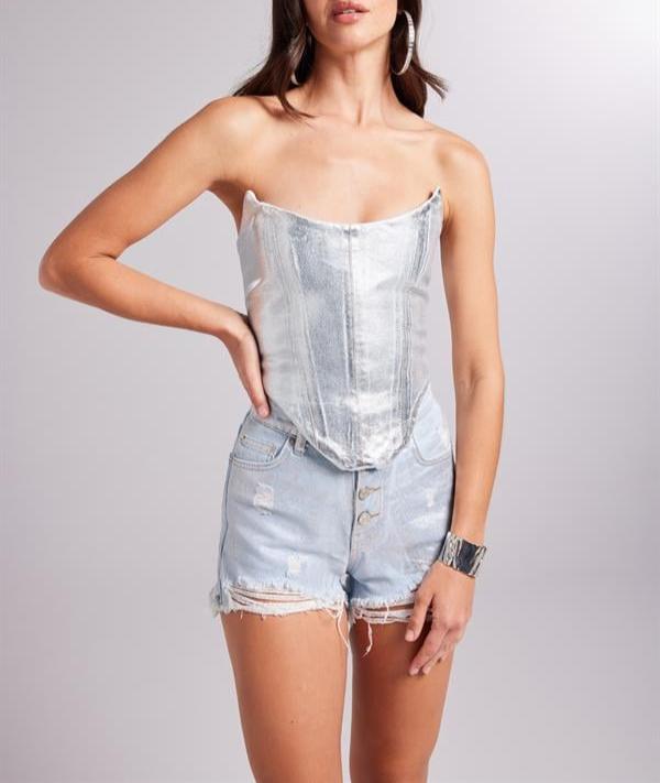 Strapless Silver Metallic Bustier