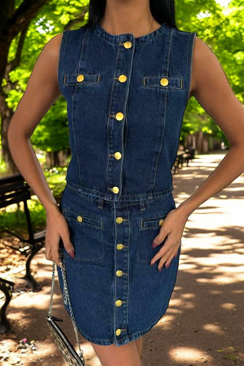 Button-Front Denim Set