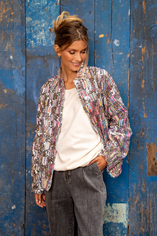 Sequin Mosaic Bomber Jacket