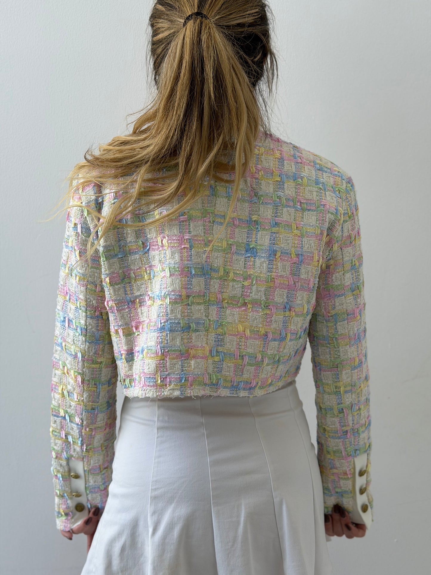 Cropped Pastel Tweed Blazer