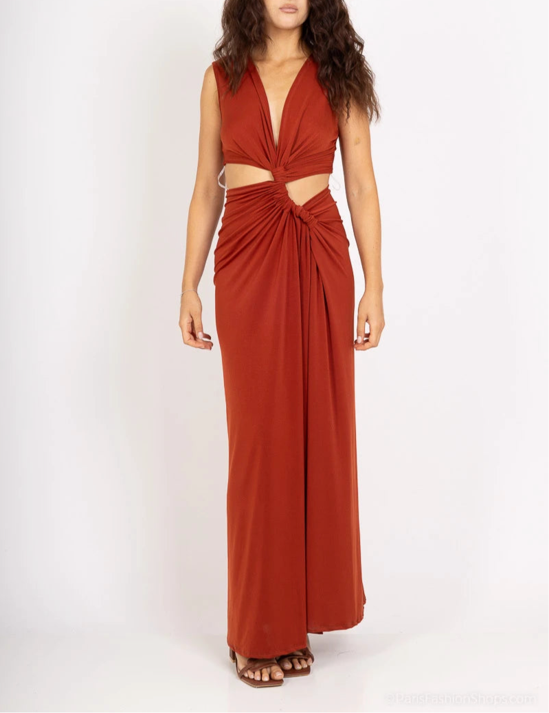 Brick Knot-Front Cutout Maxi Dress – DASH & DAZZ