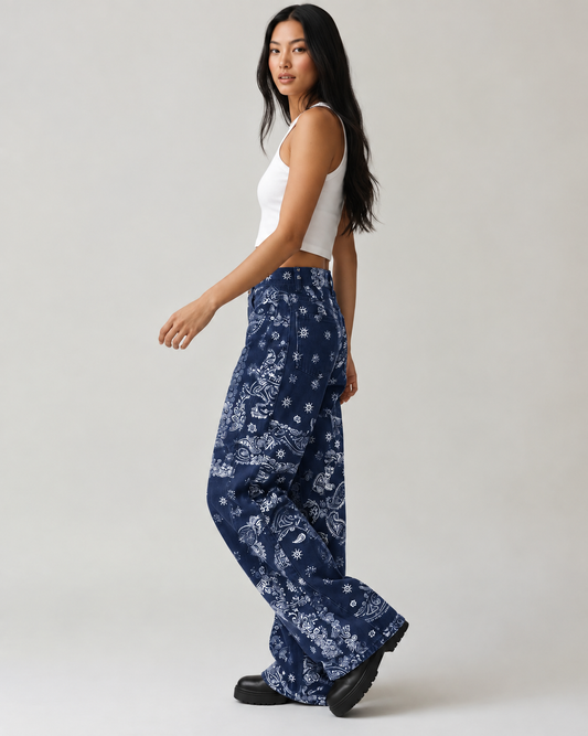 Navy Bandana Print Denim