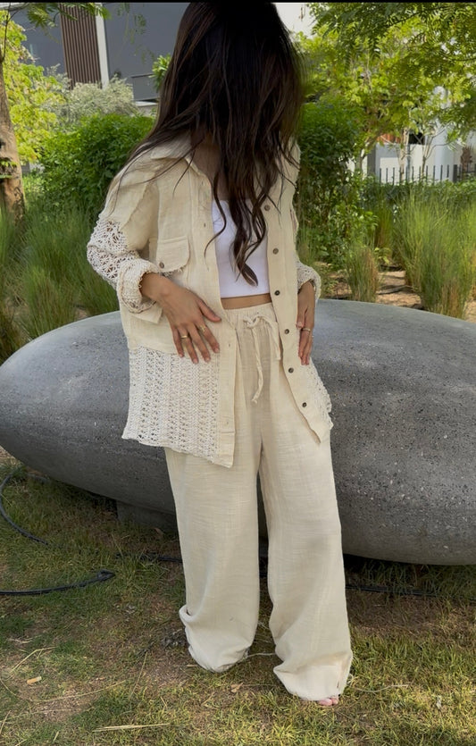 Cream Set with Crochet Detailing