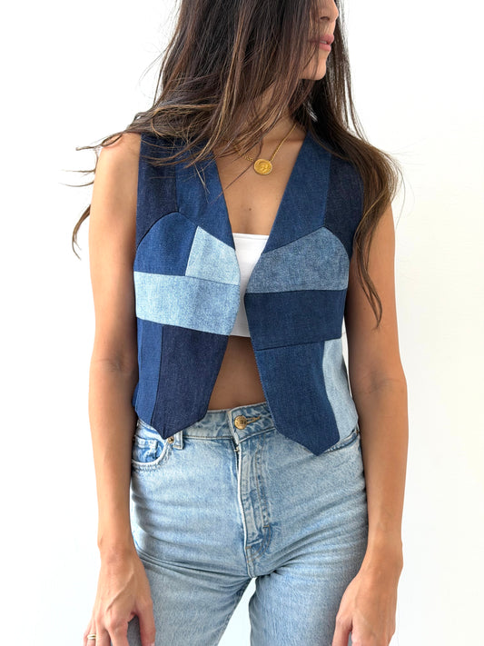 Patchwork Denim Vest