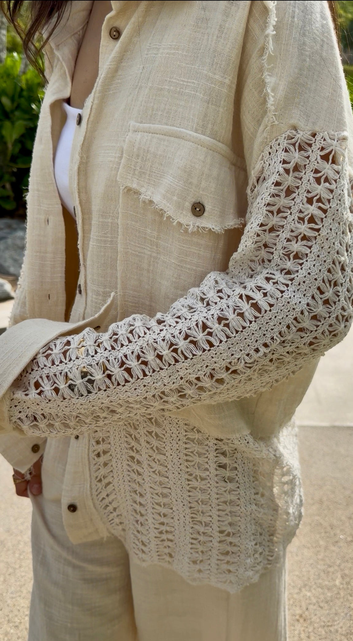 Cream Set with Crochet Detailing