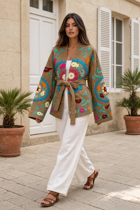 Embroidered Denim Kimono