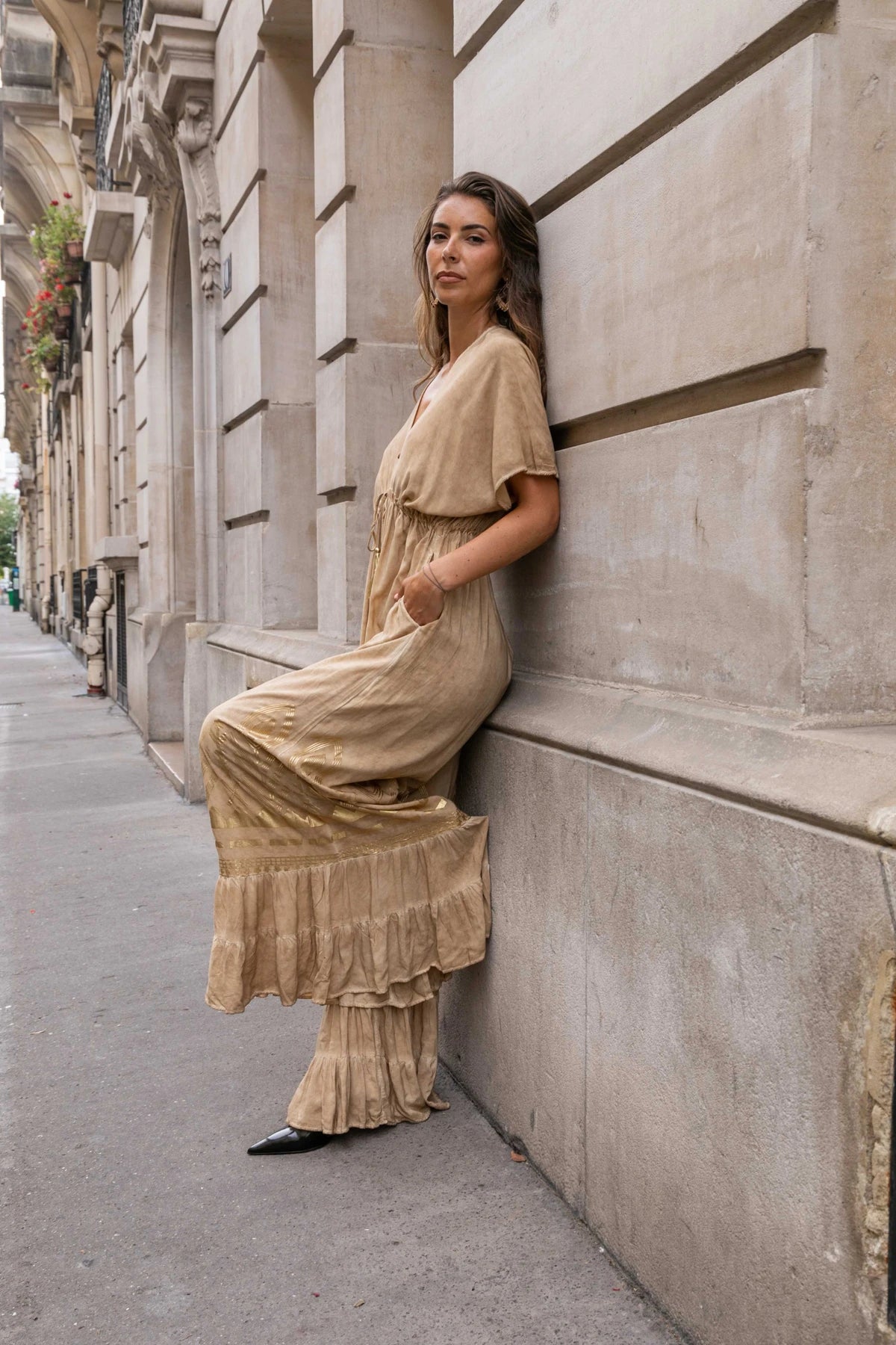 Wide-Leg Jumpsuit with Gold Details
