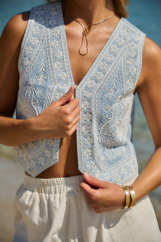 Embroidered Blue Vest