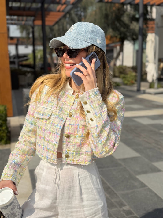 Cropped Pastel Tweed Blazer