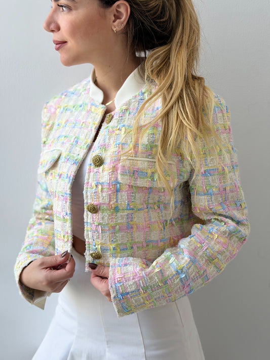 Cropped Pastel Tweed Blazer
