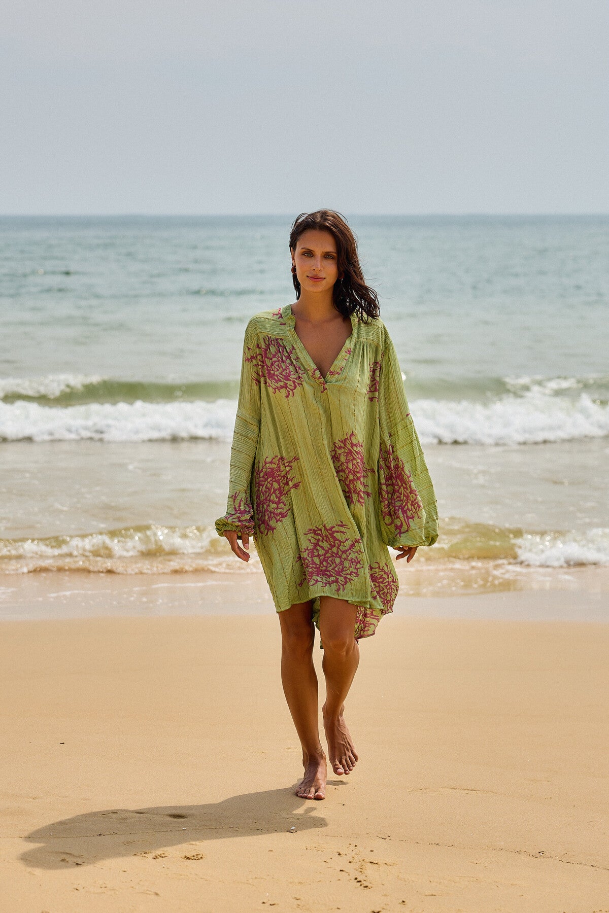 Olive Green Coral Print Cover-up