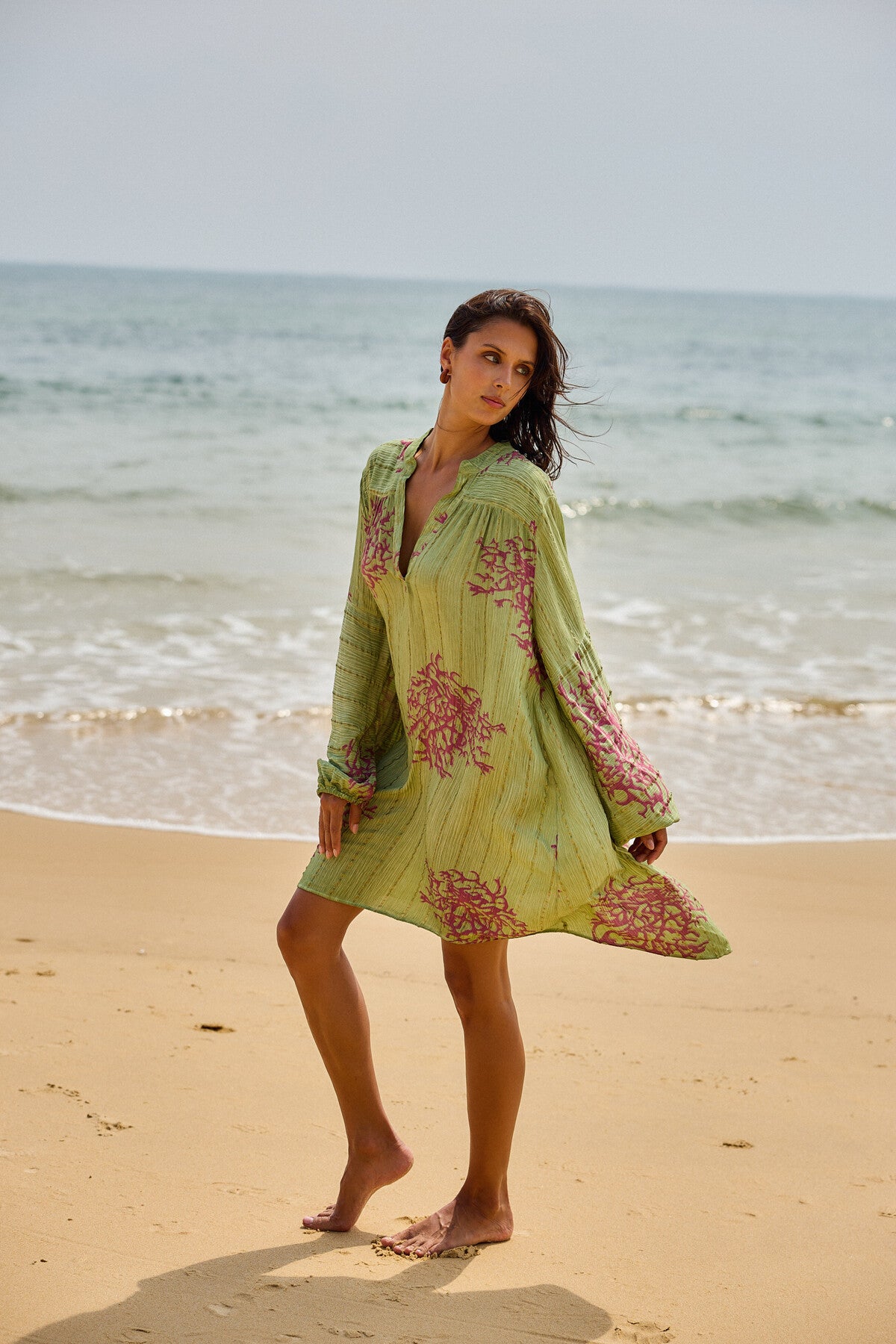 Olive Green Coral Print Cover-up