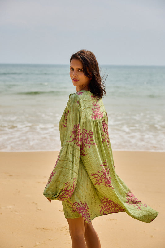 Olive Green Coral Print Cover-up