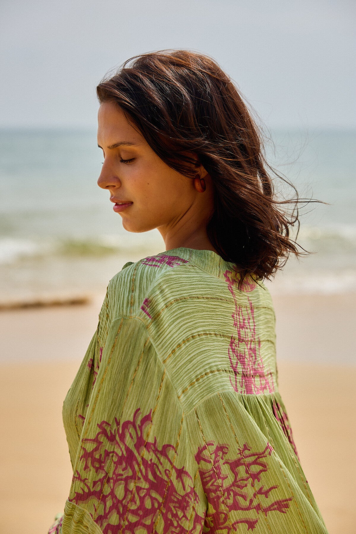 Olive Green Coral Print Cover-up