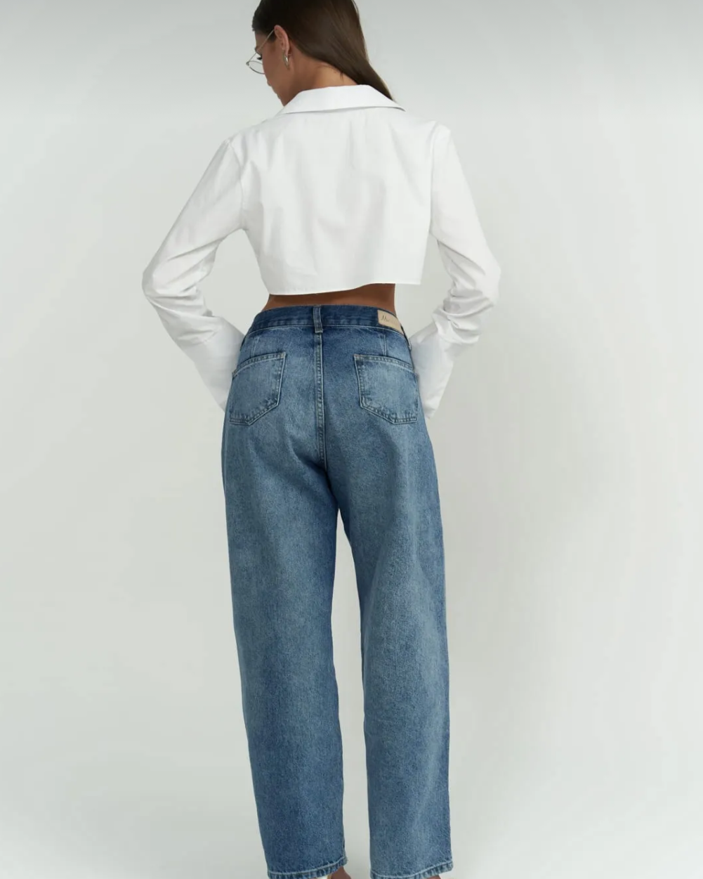 White Metal Detail Cropped Shirt