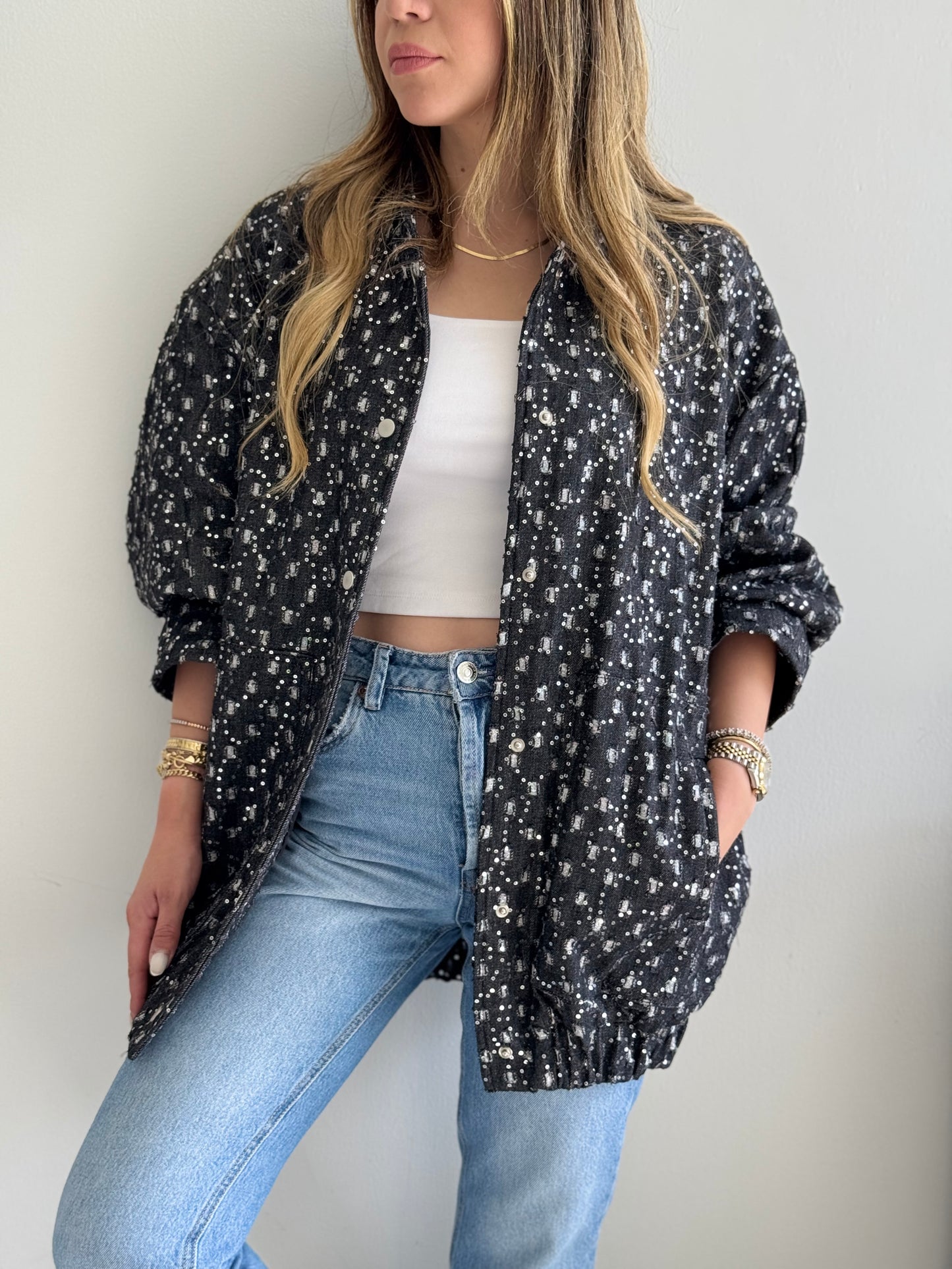 Black Oversized Embellished Denim Jacket